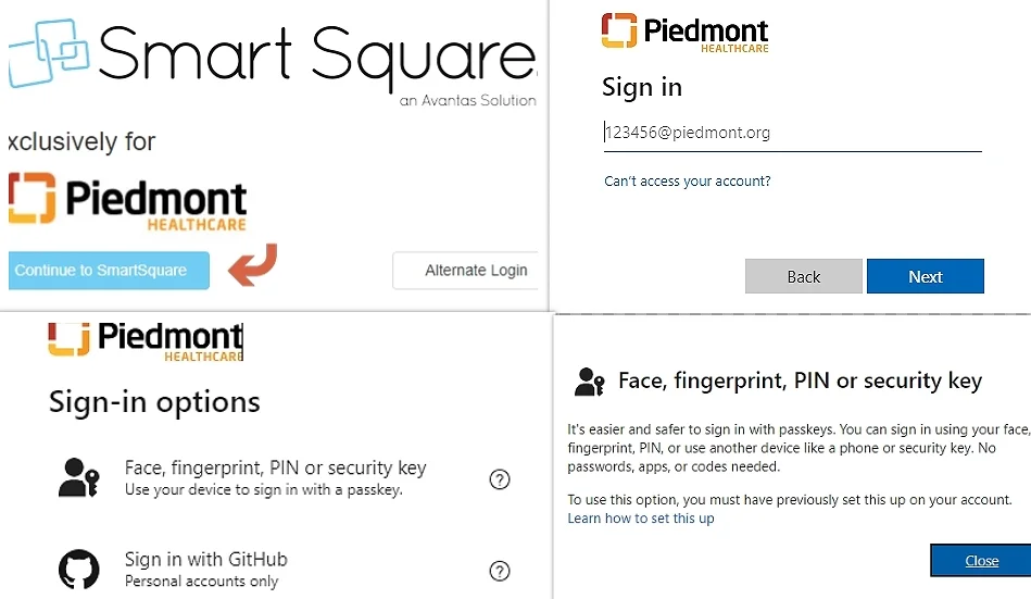 smart square piedmont login process